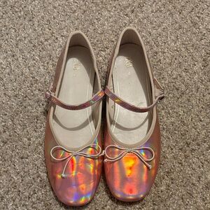 Zara Iridescent Mary Jane Flats with Bow